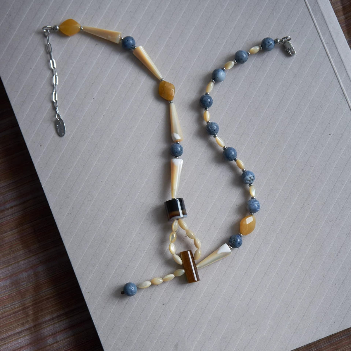 Blue Stone Y-Shaped Necklace — blue necklace, view 4