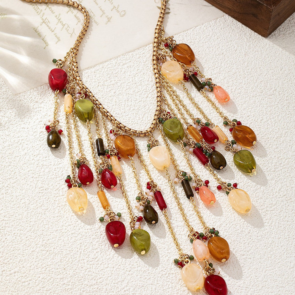 Beaded Tassel Choker Necklace — gold necklace, view 3