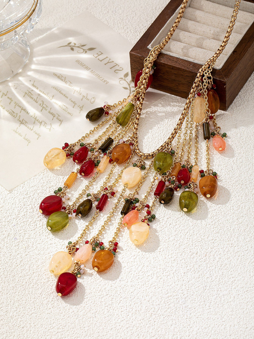 Beaded Tassel Choker Necklace — gold necklace, view 5