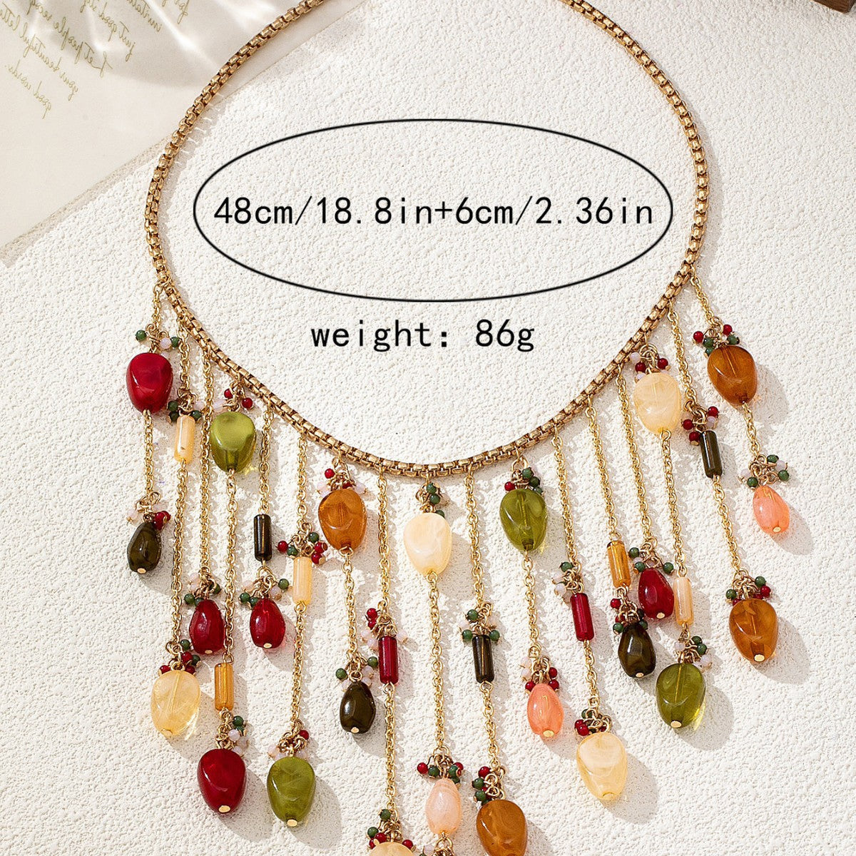 Beaded Tassel Choker Necklace — gold necklace, view 6