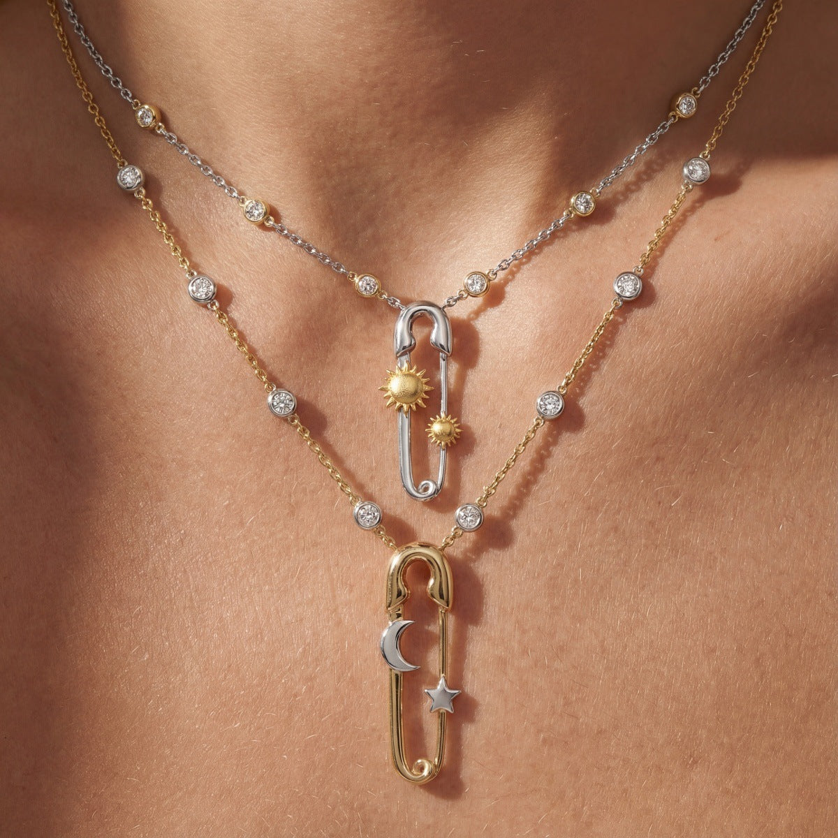 Cubic Zirconia Pin Pendant Necklace — necklace, view 2