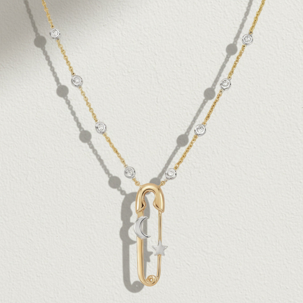 Cubic Zirconia Pin Pendant Necklace — necklace, view 4