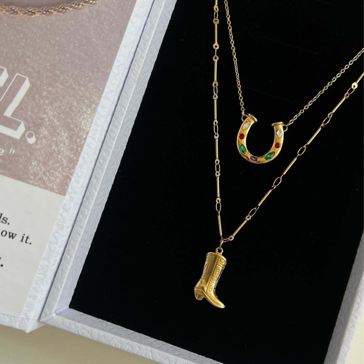 Gold Boot Charm Necklace — necklace, view 2