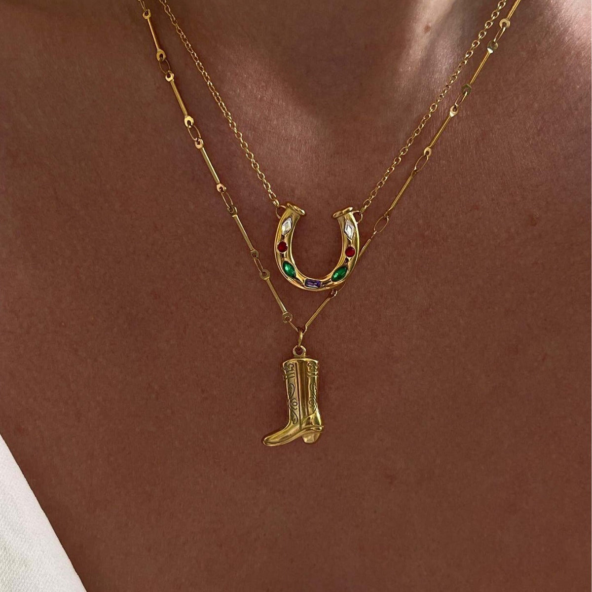 Gold Boot Charm Necklace — necklace, view 3