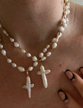 Fine Gold-Plated Cross Pendant Necklace — white necklace