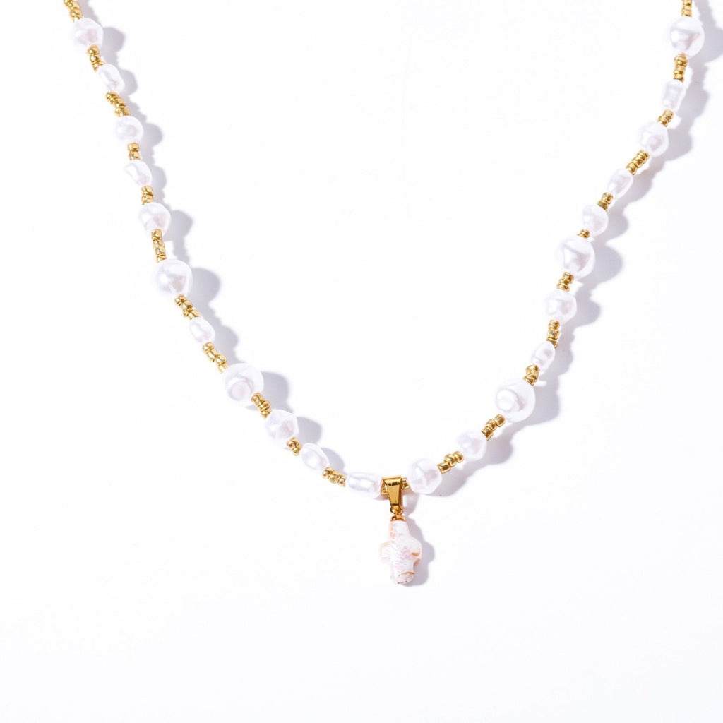 Fine Gold-Plated Cross Pendant Necklace — white necklace, view 2