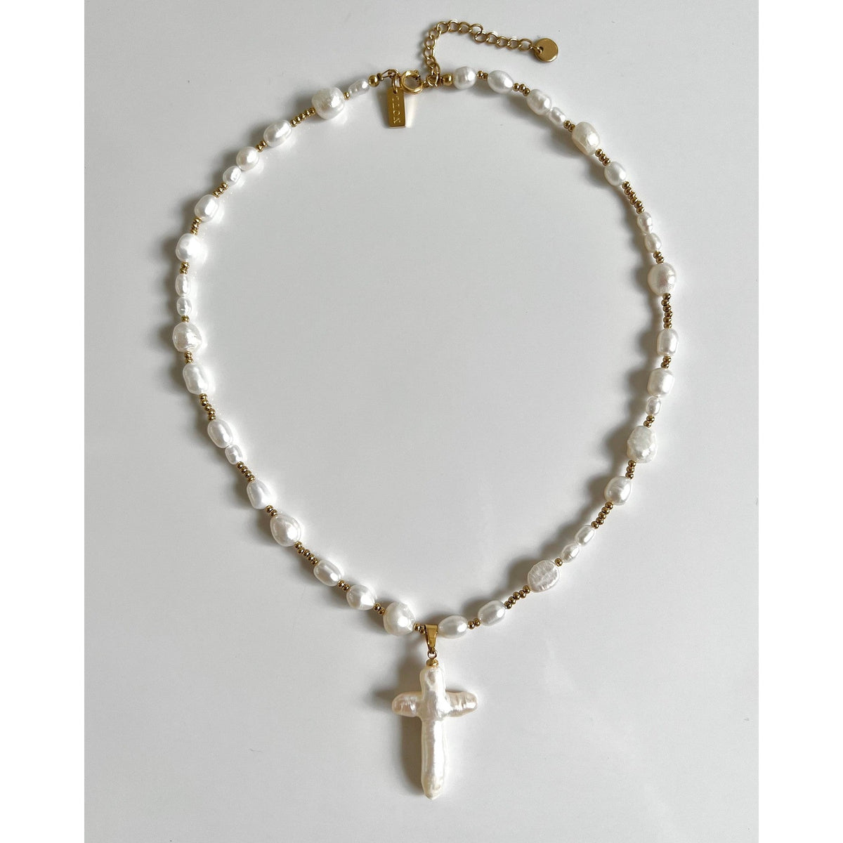 Fine Gold-Plated Cross Pendant Necklace — white necklace, view 3