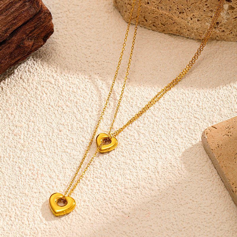 Fine Hollow Heart Pendant Necklace — gold necklace, view 4