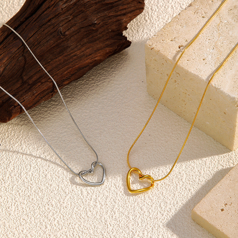Hollow Heart Pendant Necklace — necklace, view 2