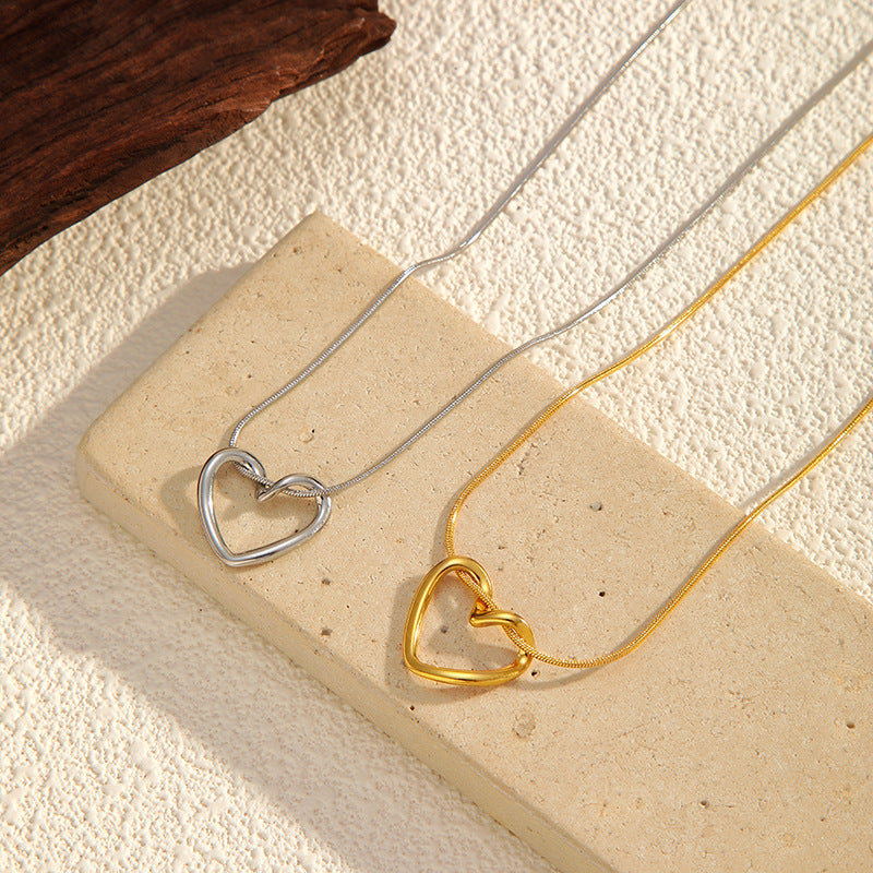 Hollow Heart Pendant Necklace — necklace, view 3