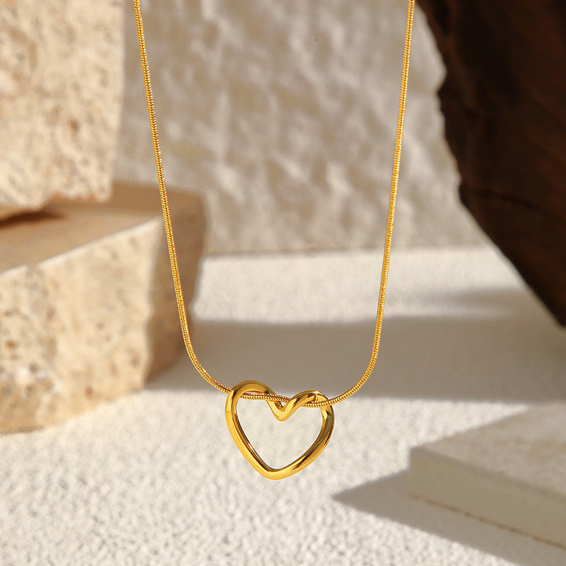 Hollow Heart Pendant Necklace — necklace, view 4