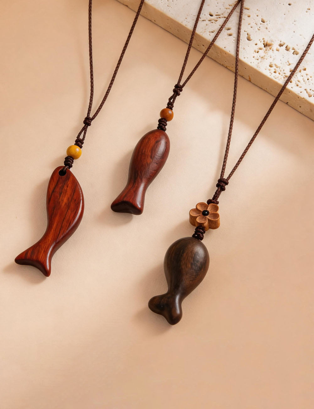 Wood Fish Pendant Necklace — necklace
