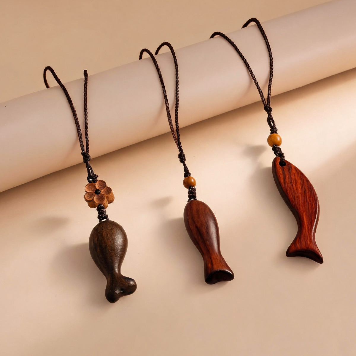 Wood Fish Pendant Necklace — necklace, view 2
