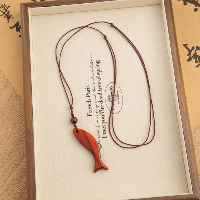Wood Fish Pendant Necklace — necklace, view 3