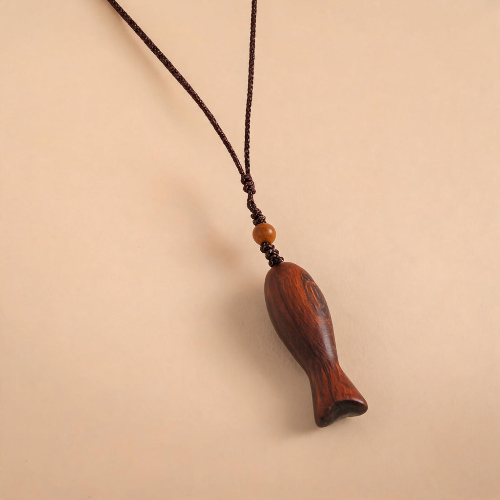 Wood Fish Pendant Necklace — necklace, view 4
