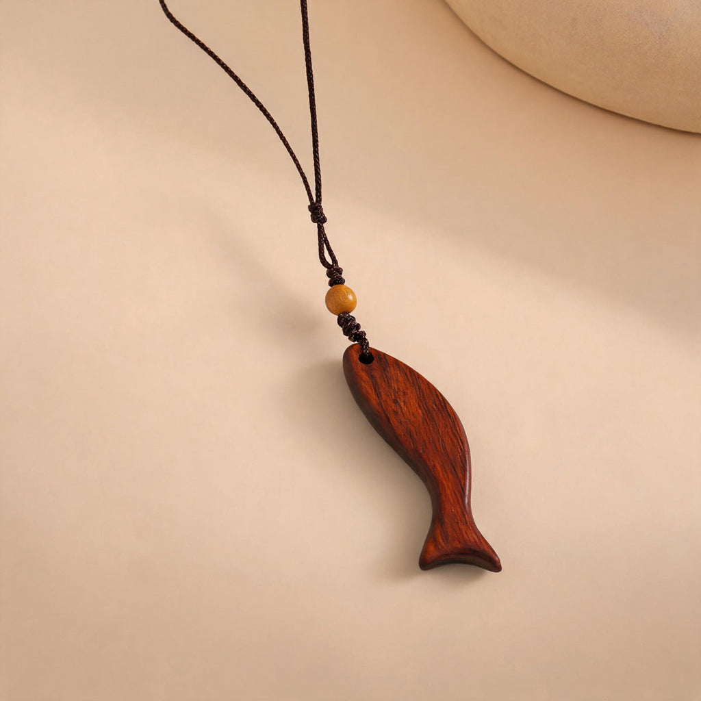Wood Fish Pendant Necklace — necklace, view 5