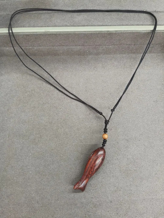 Wood Fish Pendant Necklace — necklace, view 6