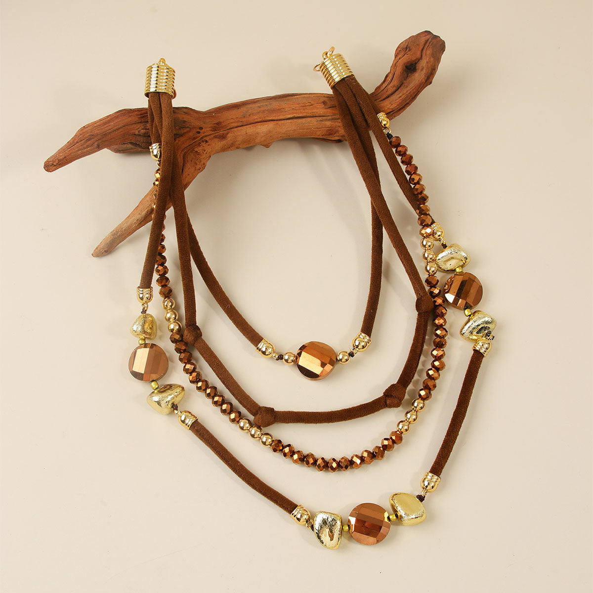 Layered Braided Rope Necklace — brown necklace, view 3