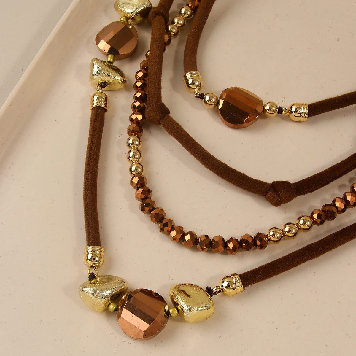 Layered Braided Rope Necklace — brown necklace, view 5