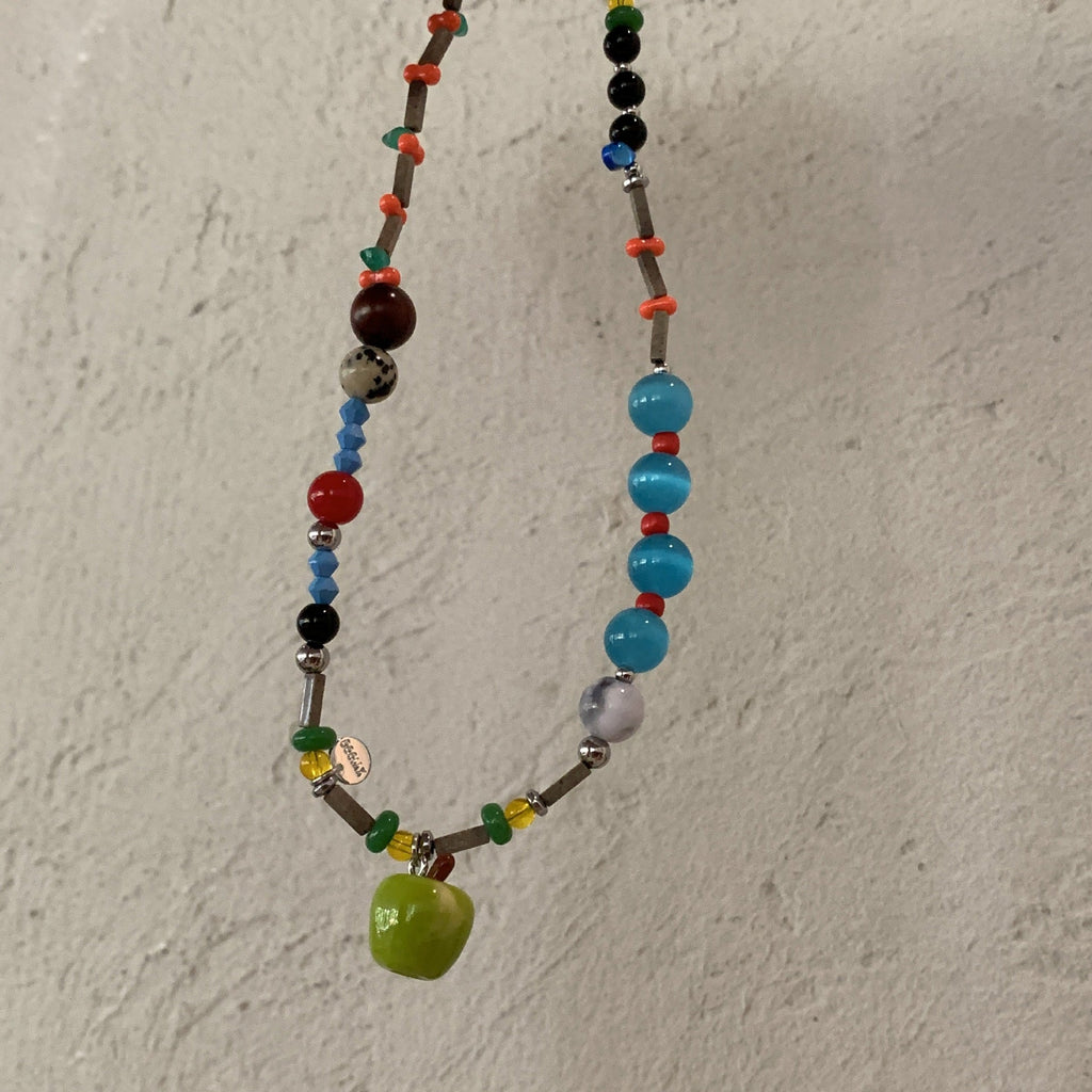 Apple Pendant Beaded Necklace — necklace, view 4