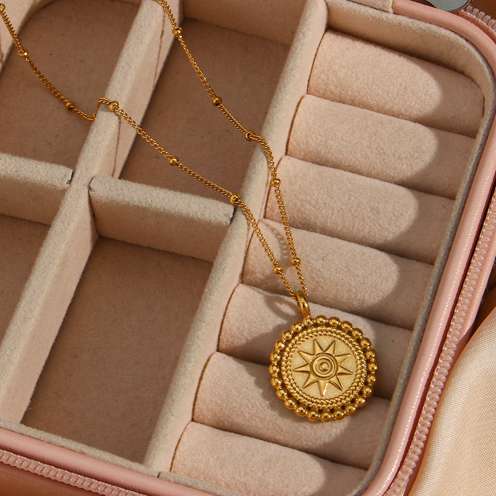 Star Disc Pendant Necklace — gold necklace, view 2