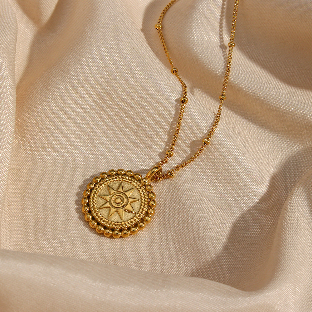 Star Disc Pendant Necklace — gold necklace, view 4