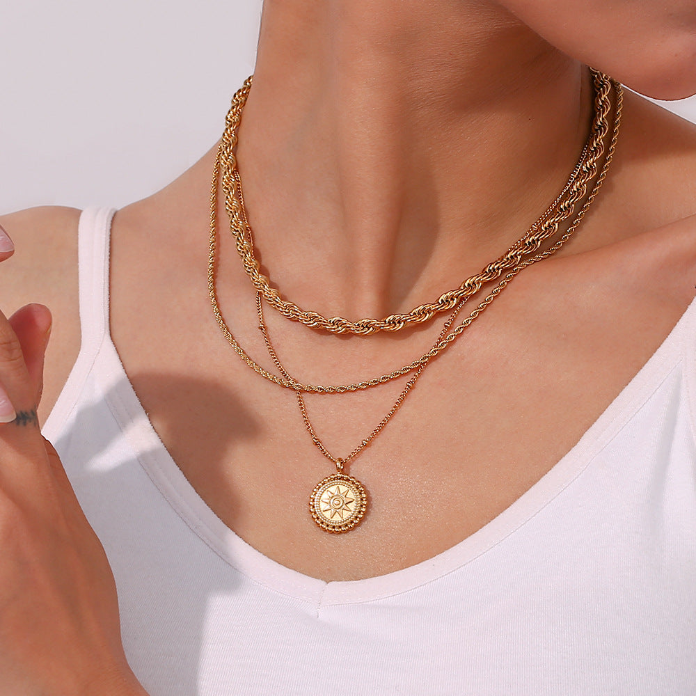 Star Disc Pendant Necklace — gold necklace, view 6