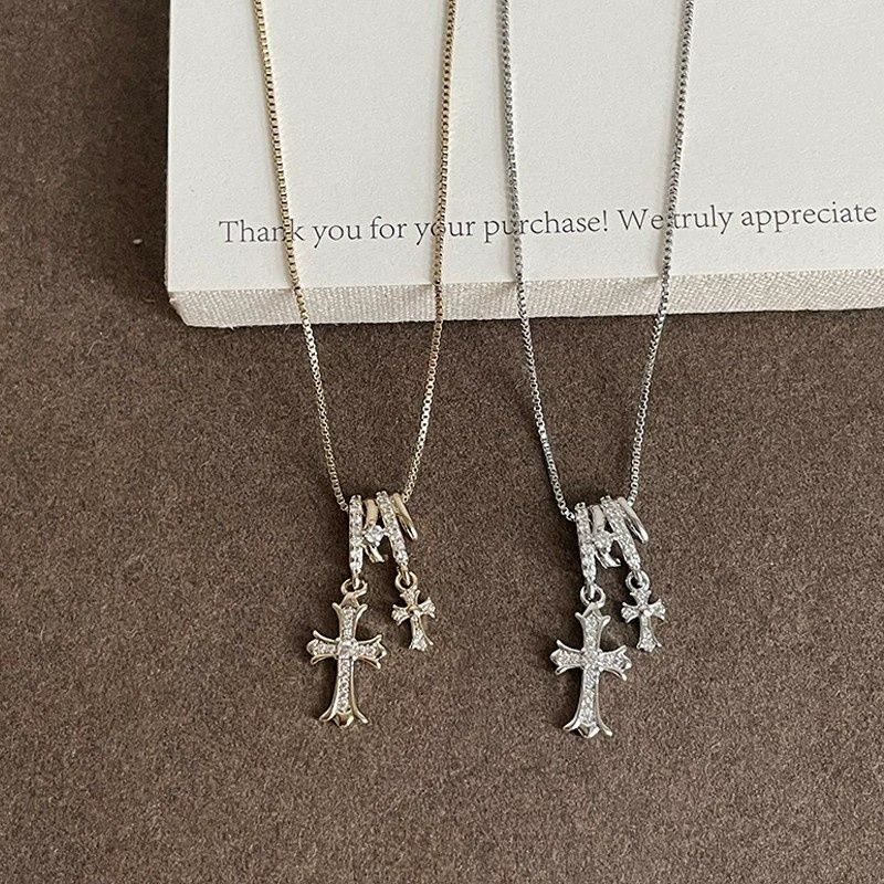 Fine Rhinestone Cross Pendant Necklace — necklace, view 2