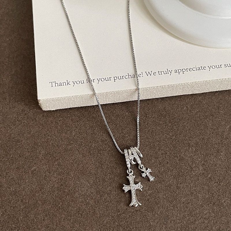 Fine Rhinestone Cross Pendant Necklace — necklace, view 4