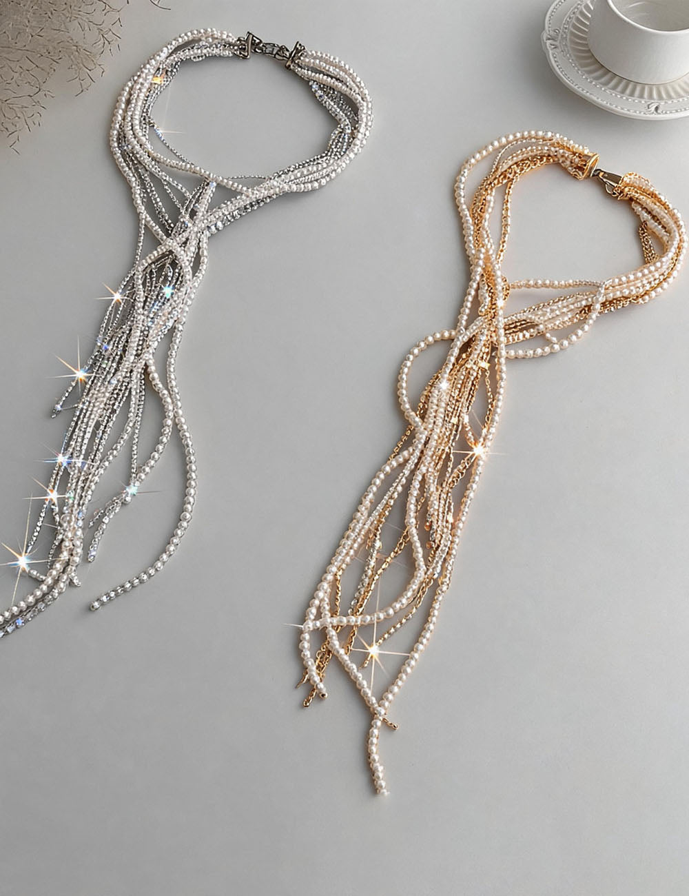 Multi-Layer Pearl Rhinestone Necklace — necklace