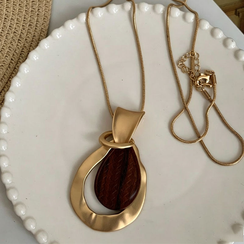 Gold Wood Pendant Necklace — necklace, view 3