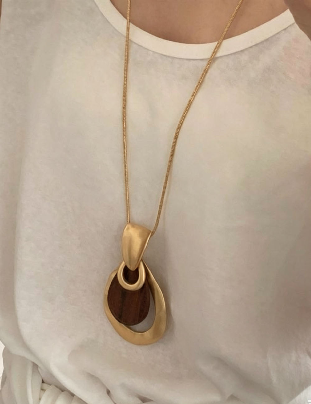 Gold Wood Pendant Necklace — necklace, view 5