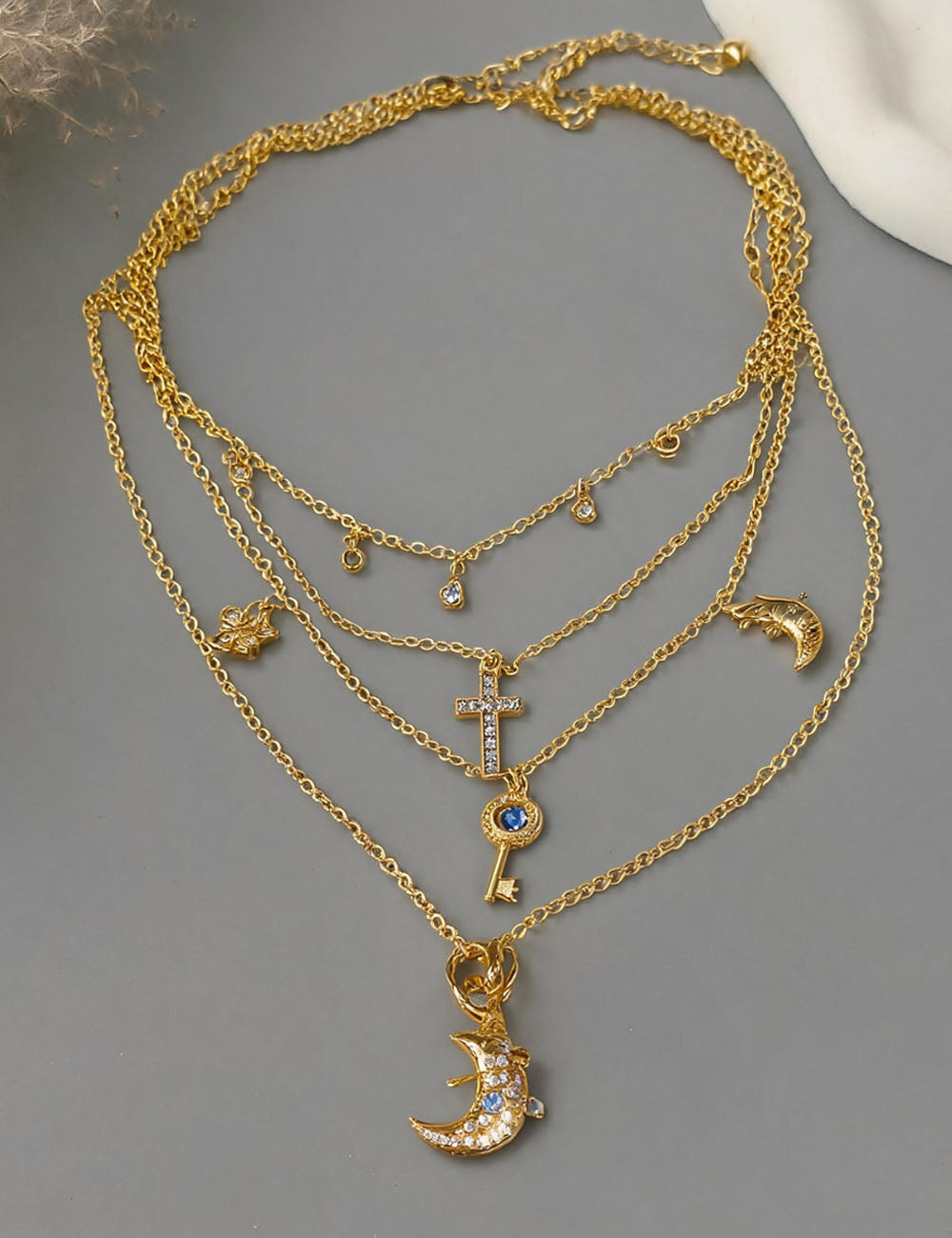 Layered Moon Pendant Necklace — necklace