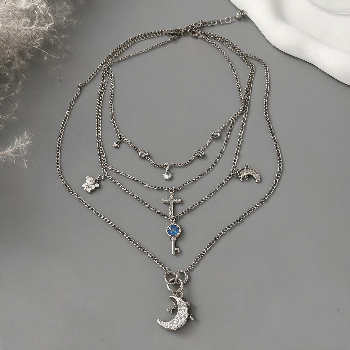 Layered Moon Pendant Necklace — necklace, view 2