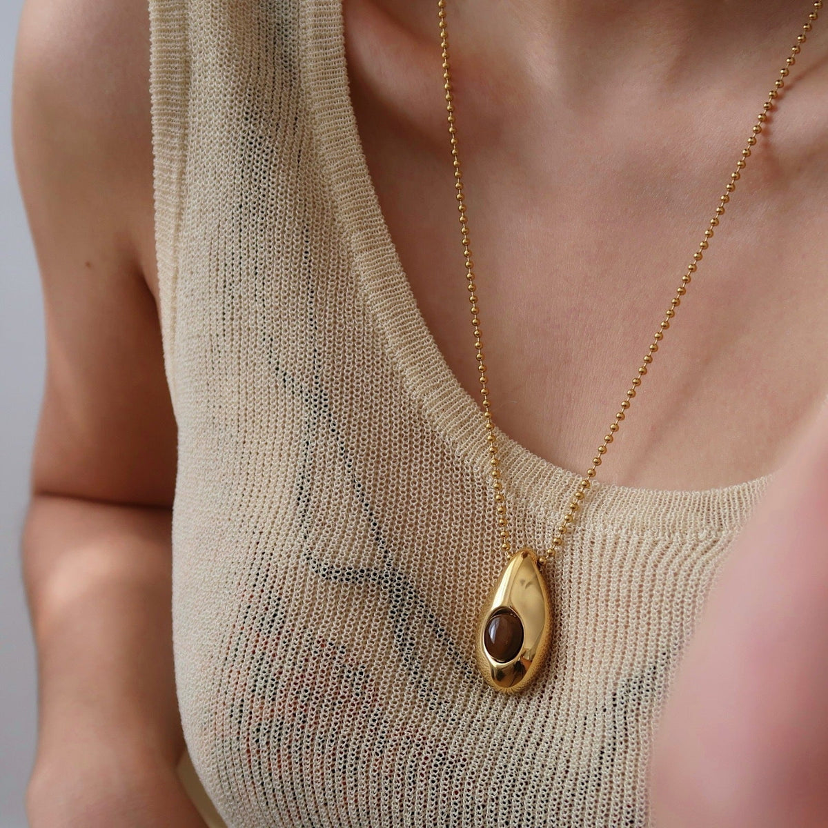 Tiger's Eye Pendant Necklace — gold necklace, view 2