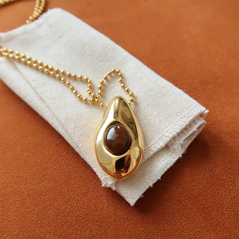 Tiger's Eye Pendant Necklace — gold necklace, view 3