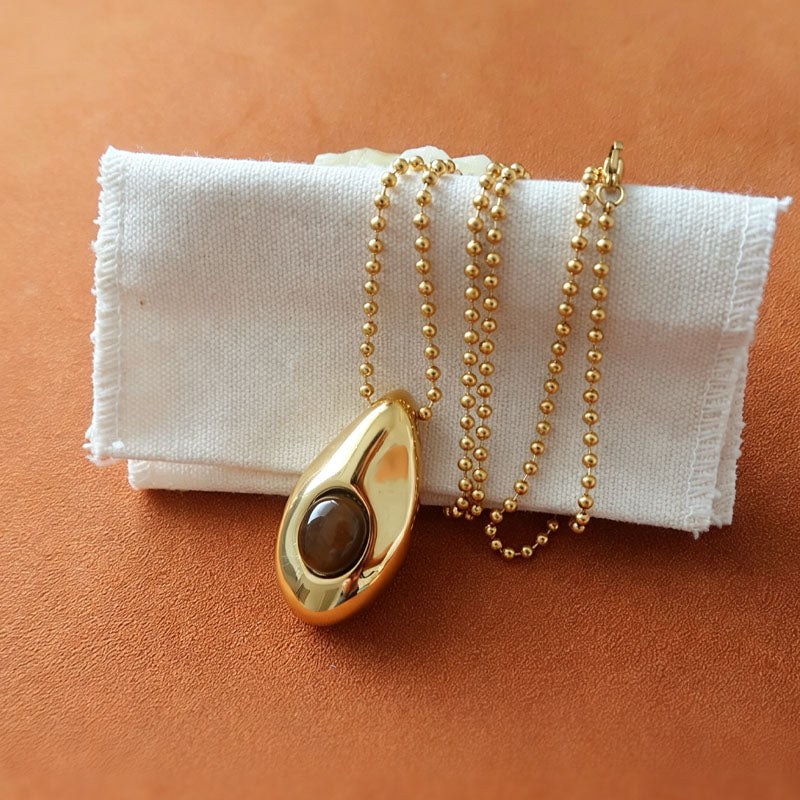 Tiger's Eye Pendant Necklace — gold necklace, view 4