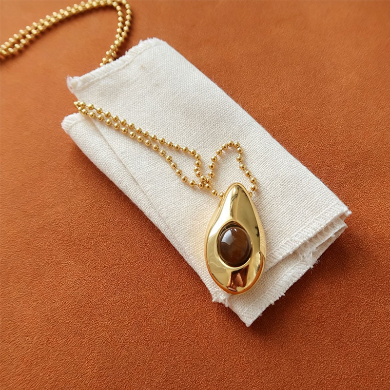 Tiger's Eye Pendant Necklace — gold necklace, view 5