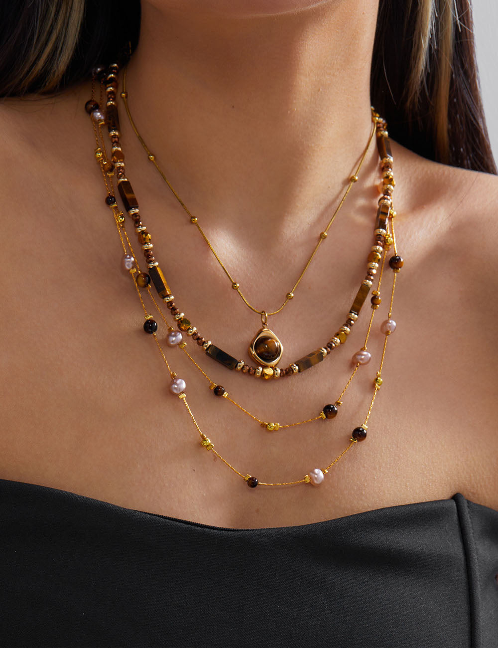Layered Tiger's Eye Necklace — necklace