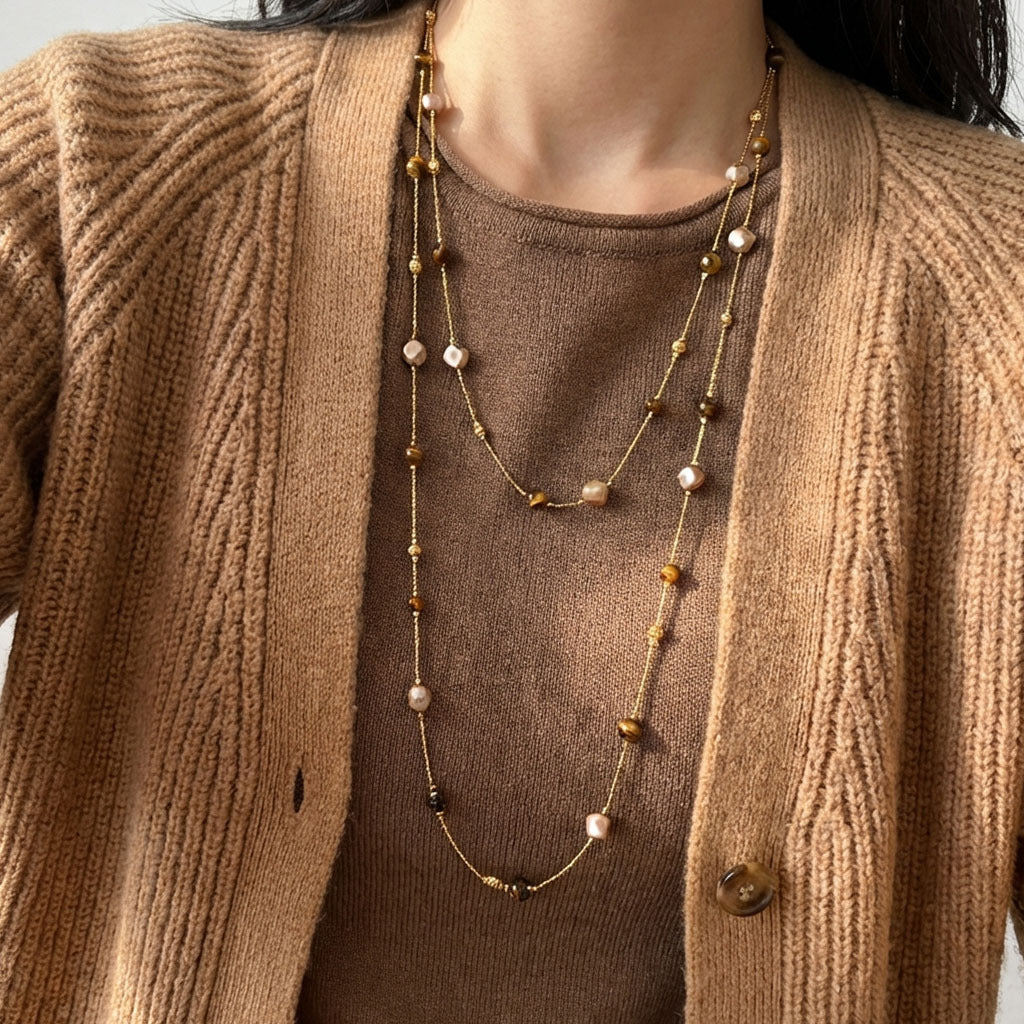 Layered Tiger's Eye Necklace — necklace, view 2