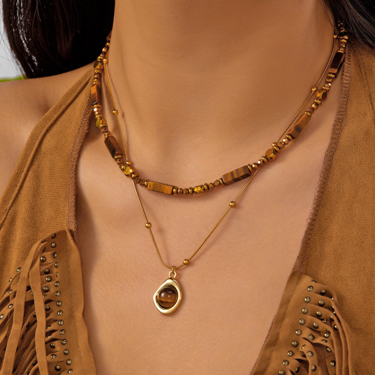 Layered Tiger's Eye Necklace — necklace, view 3
