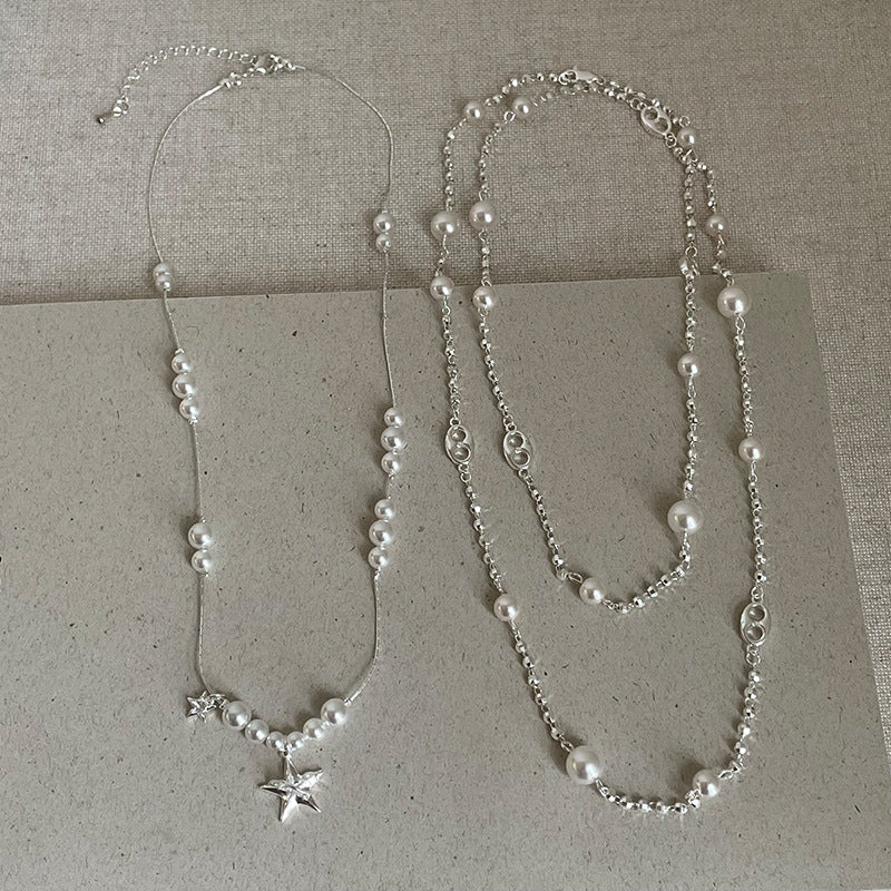 Pearl Star Pendant Necklace — silver necklace, view 2