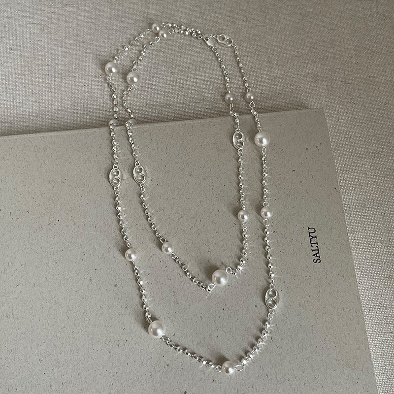 Pearl Star Pendant Necklace — silver necklace, view 4
