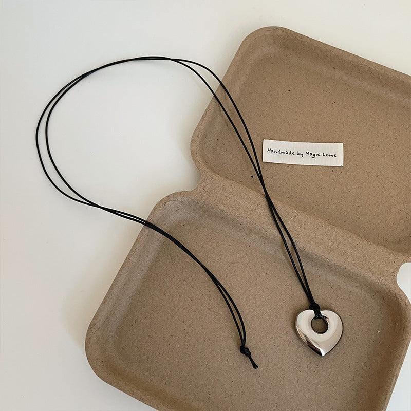 Slim Hollow Heart Pendant Necklace — silver necklace, view 4