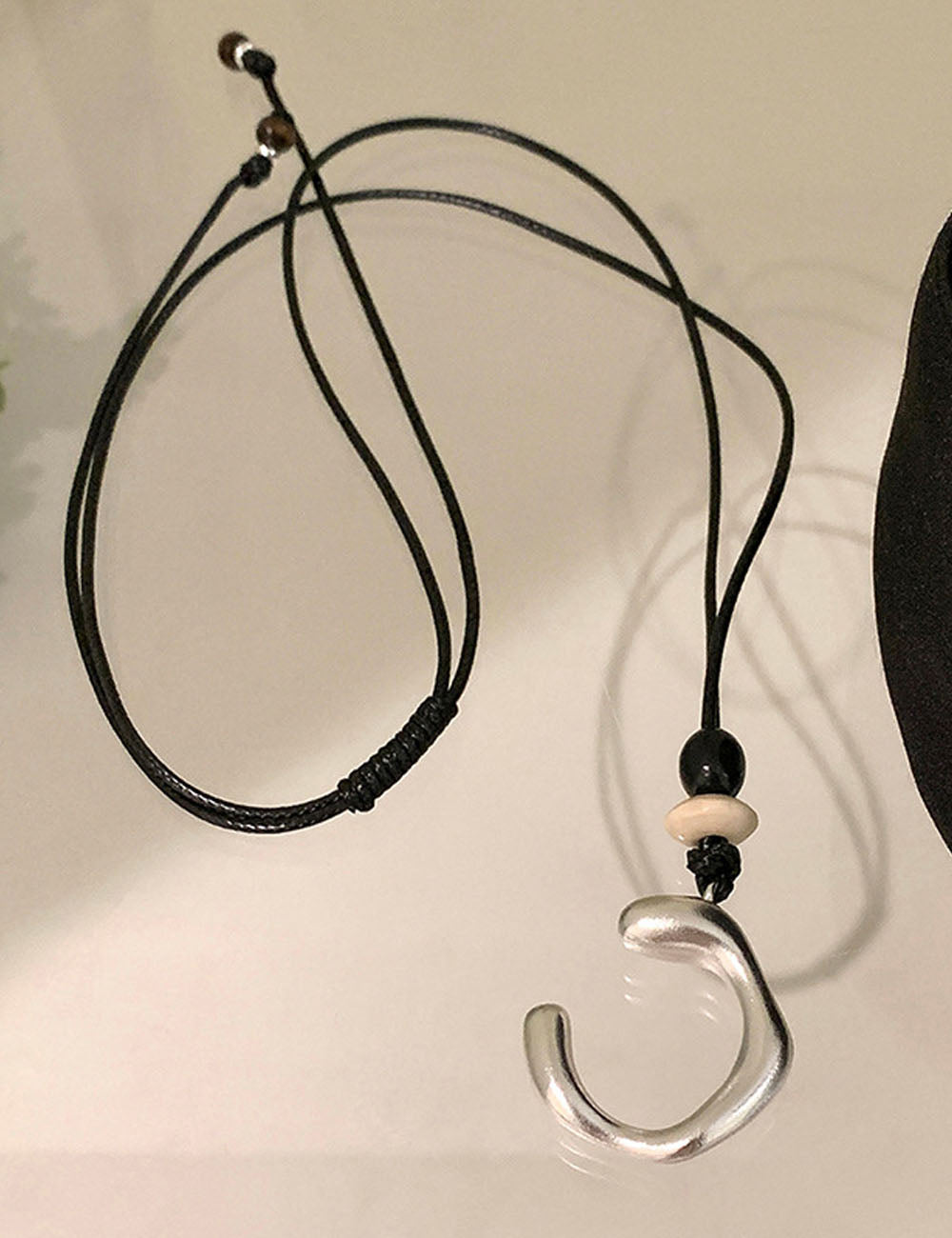 Silver Rope Necklace With C-Shape Pendant — silver necklace