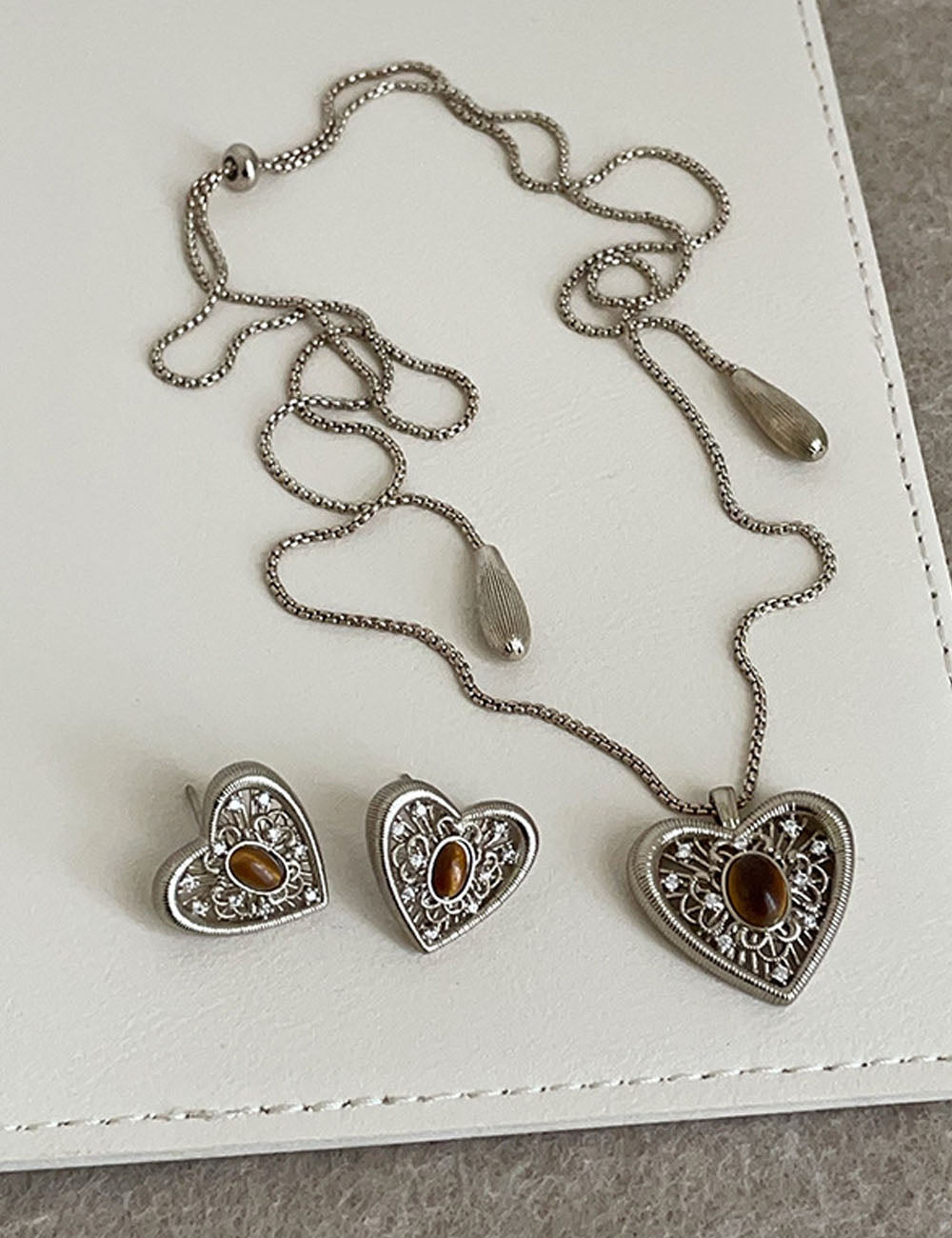 Twin Hollow Heart Pendant Necklace — necklace