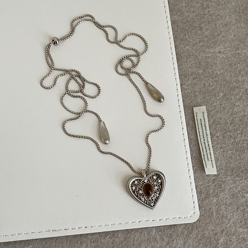 Twin Hollow Heart Pendant Necklace — necklace, view 2