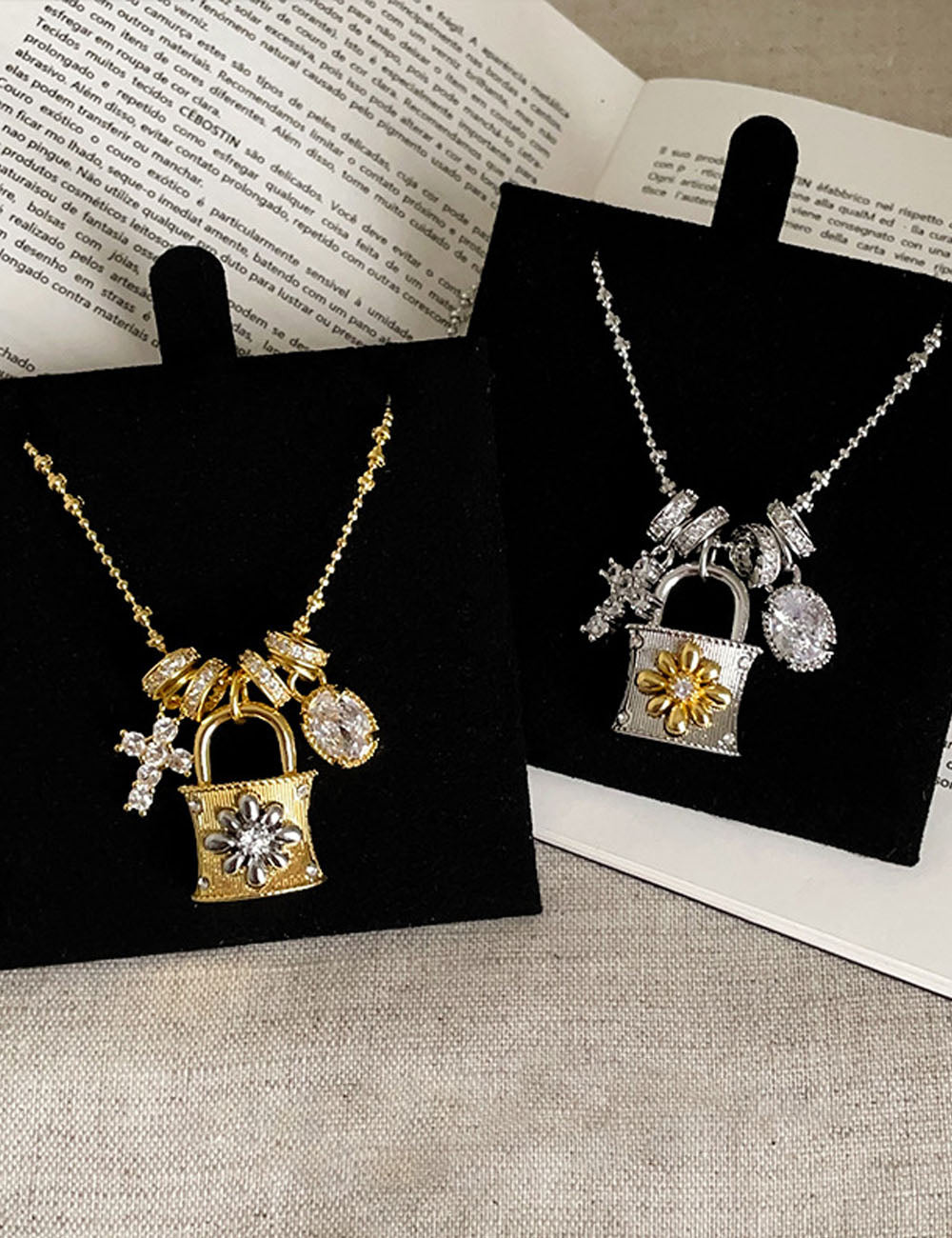 Lock and Cross Pendant Necklace — necklace