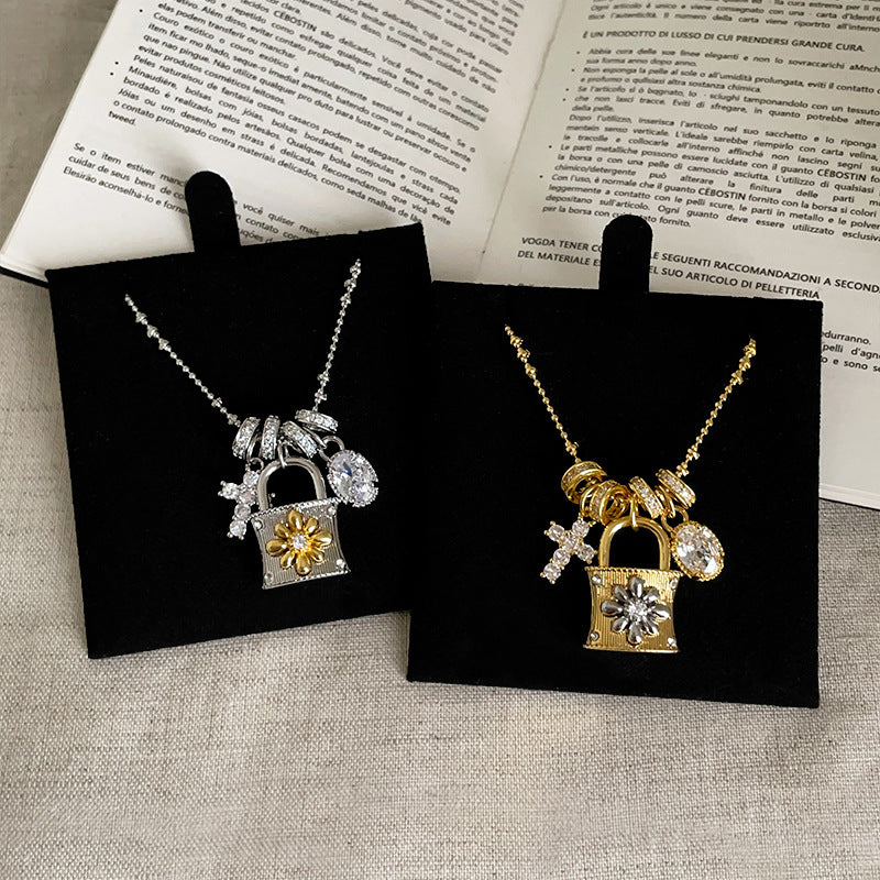 Lock and Cross Pendant Necklace — necklace, view 2