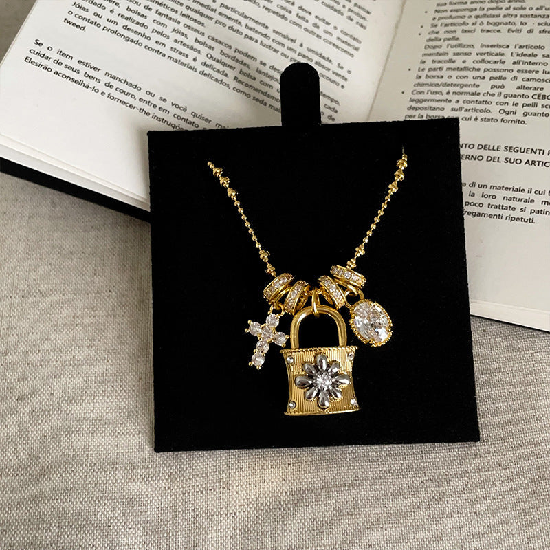 Lock and Cross Pendant Necklace — necklace, view 3